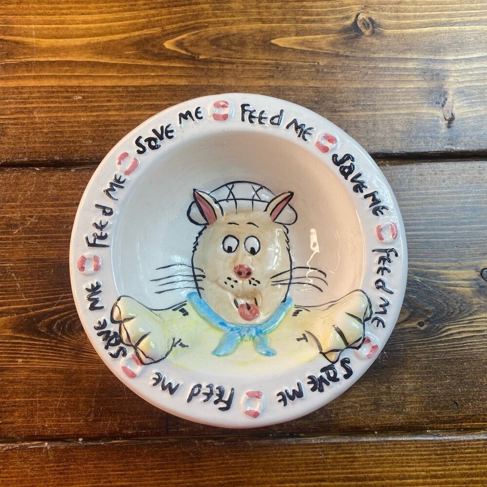 Cat Food Bowl Feed Me Save Me 3D Ceramic Genie Intl Out Of Nowhere 1995